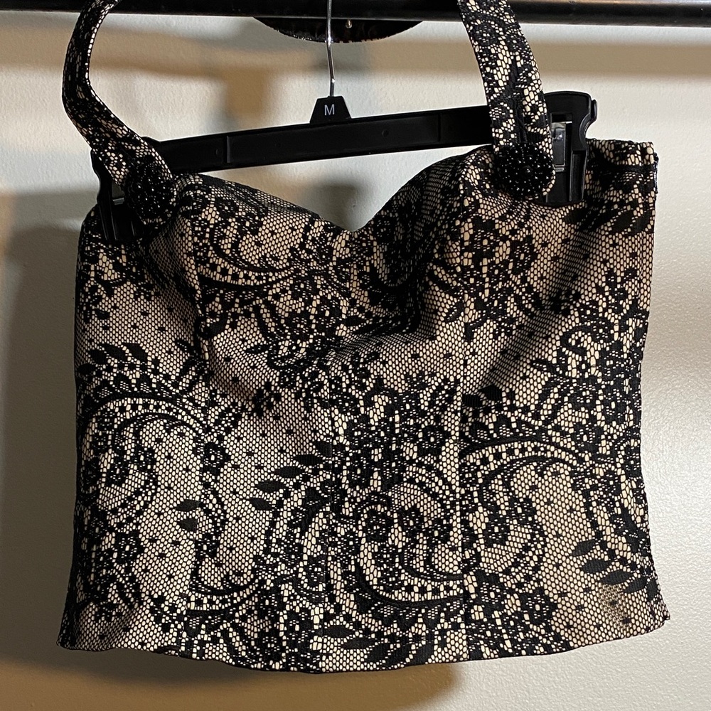 Chic Black and Cream Floral Bustier